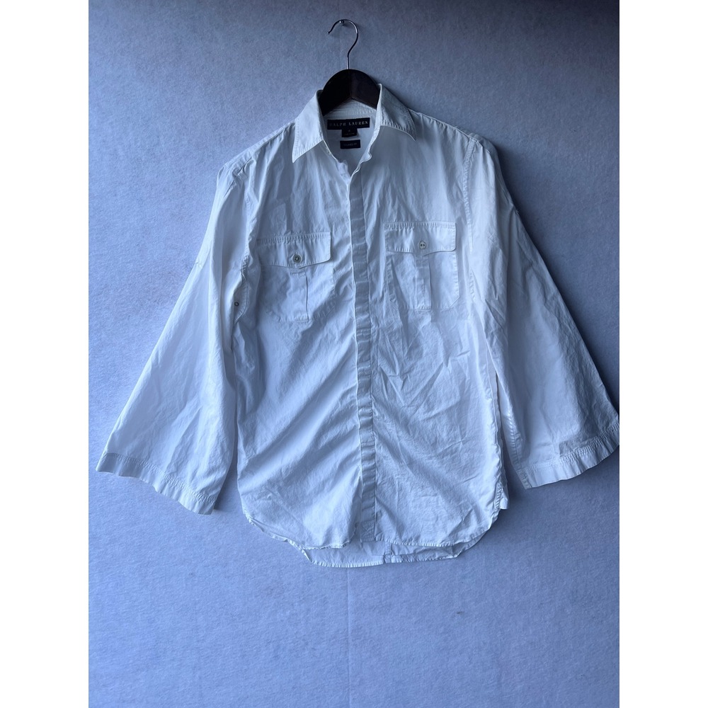 Ralph Lauren White Cotton Relaxed Fit Button Down Shirt Womens 6 Chest Pockets